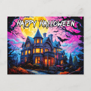 Old Haunted House   Happy Halloween Postcard