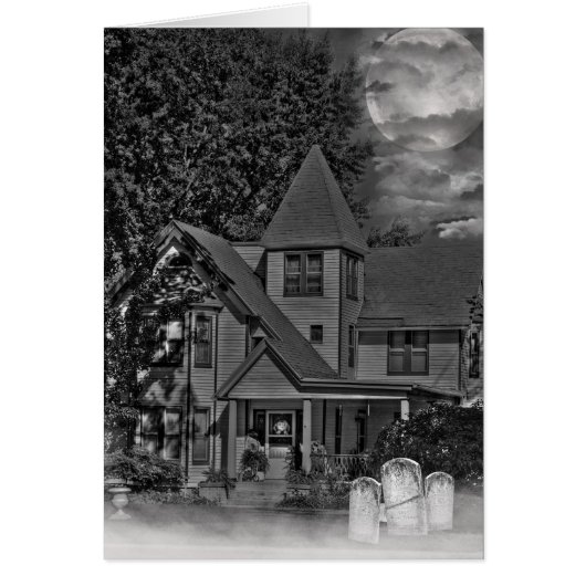 old haunted house in moonlight with cemetery cards (Front)
