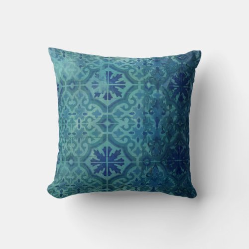 Old Havana Vintage Aqua Ocean Blue Beach Pattern Throw Pillow