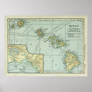 Old Hawaii Islands Map (1921) Vintage Hawaiian  Poster