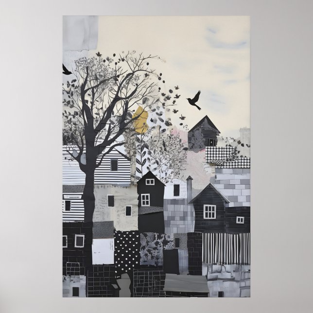 Old Hillside Town Surrealist Art Print with (Front)