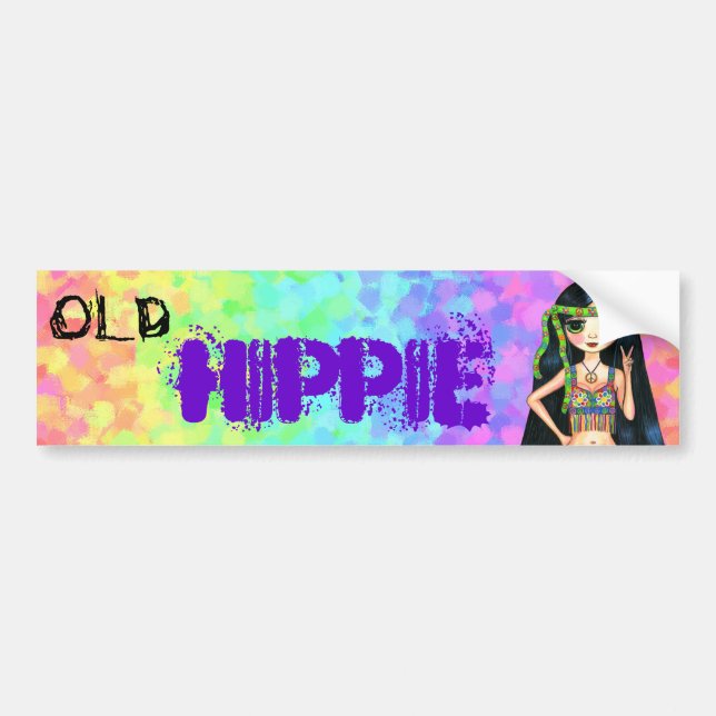 Old Hippie Cute 1960s Psychedelic Big Eye Girl Bumper Sticker (Front)
