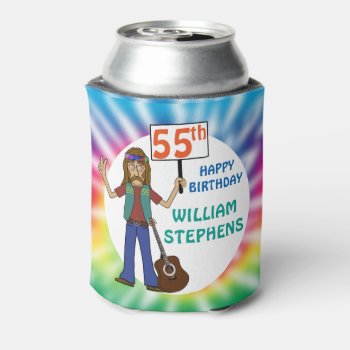 Old Hippie Hippy Tie Dye 55th Birthday Party Can Cooler by oldrockerdude at Zazzle