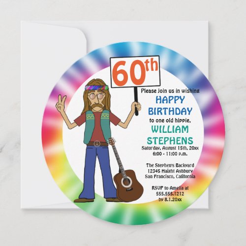 Old Hippie Hippy Tie Dye 60th Birthday Party Invitation