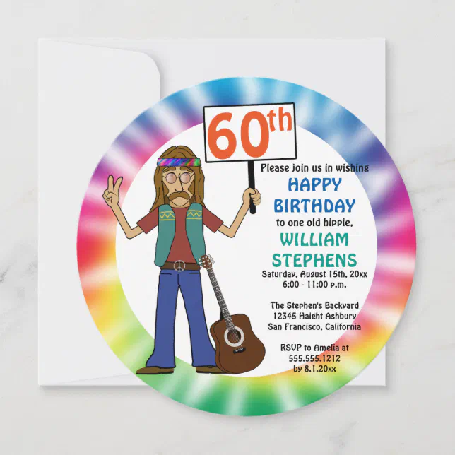 Old Hippie Hippy Tie Dye 60th Birthday Party Invitation Zazzle 2220