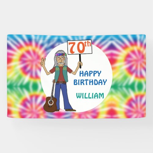 Old Hippie Hippy Tie Dye 70th Birthday Party  Bann Banner