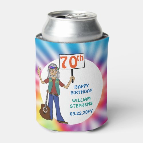 Old Hippie Hippy Tie Dye 70th Birthday Party Can Cooler