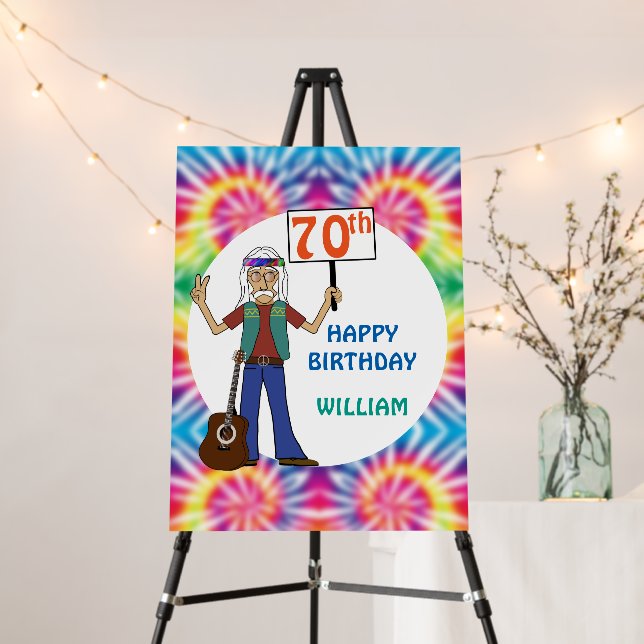 Old Hippie Hippy Tie Dye 70th Birthday Party Foam Board (In Situ (Stand))