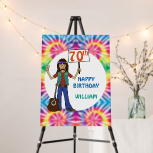 Old Hippie Hippy Tie Dye 70th Birthday Party Foam Board