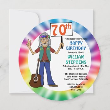 Old Hippie Hippy Tie Dye 70th Birthday Party  Invitation by oldrockerdude at Zazzle