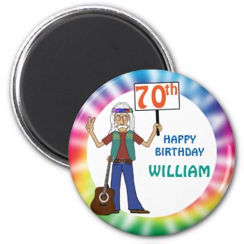 Old Hippie Hippy Tie Dye 70th Birthday Party Magnet by oldrockerdude at Zazzle