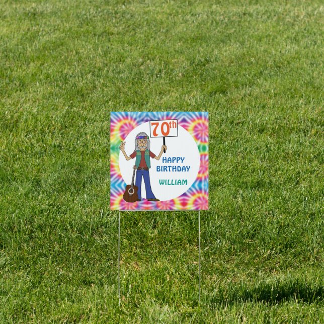 Old Hippie Hippy Tie Dye 70th Birthday Party Sign (Insitu)
