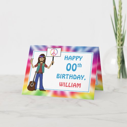 Old Hippie Hippy Tie Dye Birthday  Card