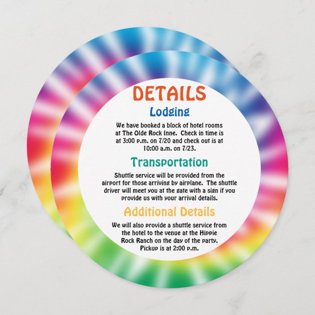 Old Hippie Hippy Tie Dye Event Details Invitation (Front/Back)