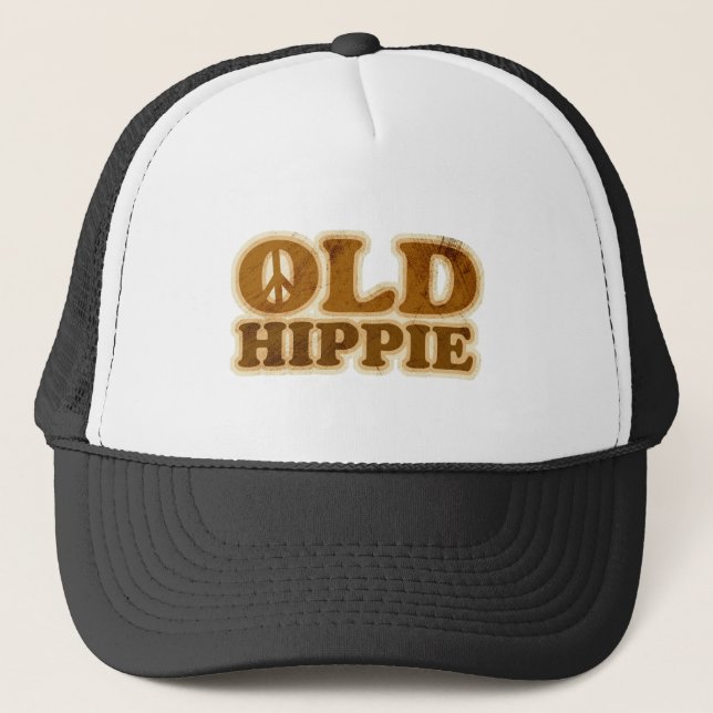 Old Hippie Peace Sign Trucker Hat (Front)