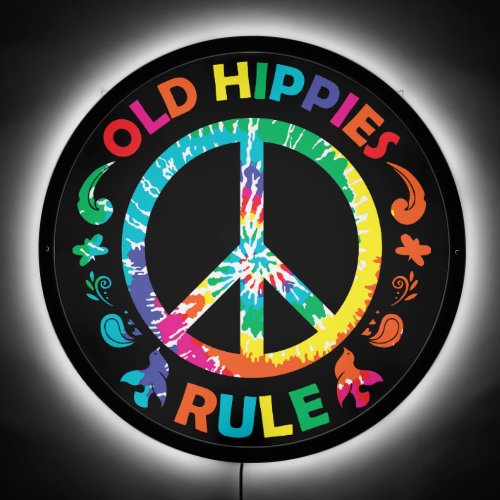 Old Hippies Rule Peace Sign Design LED Sign