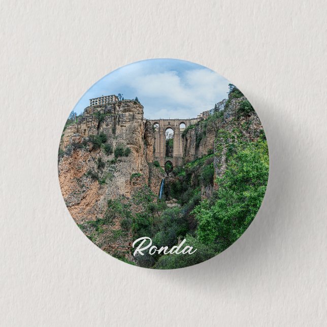 Old historic bridge in Ronda, Spain Button (Front)