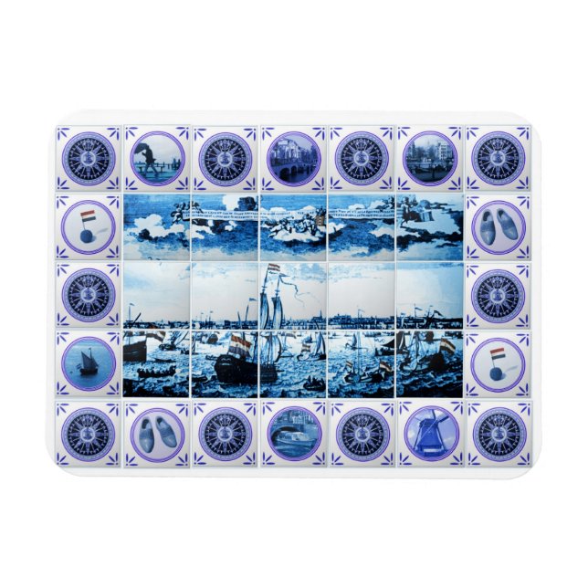 Old Holland Delft Blue Delftware Style Tile Mural Magnet (Horizontal)