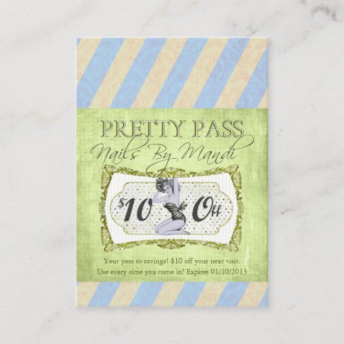 Old Hollywood $10 Blue Pretty Pass Business Cards