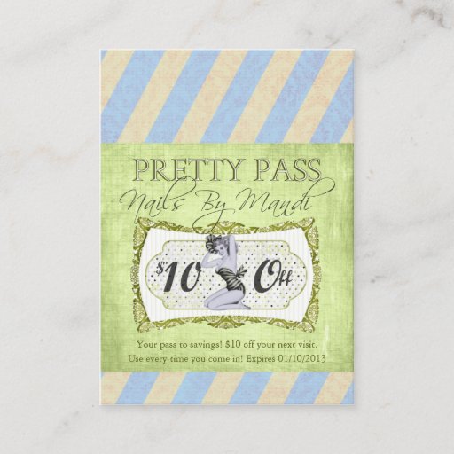 Customizable Old Hollywood $10 Blue Pretty Pass Business Cards