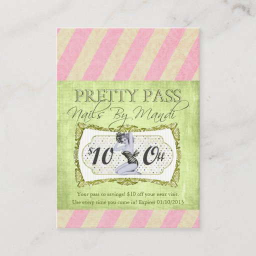 Customizable Old Hollywood $10 Off Pretty Pass Business Cards