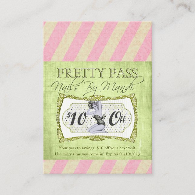 Old Hollywood $10 Off Pretty Pass Business Cards (Front)