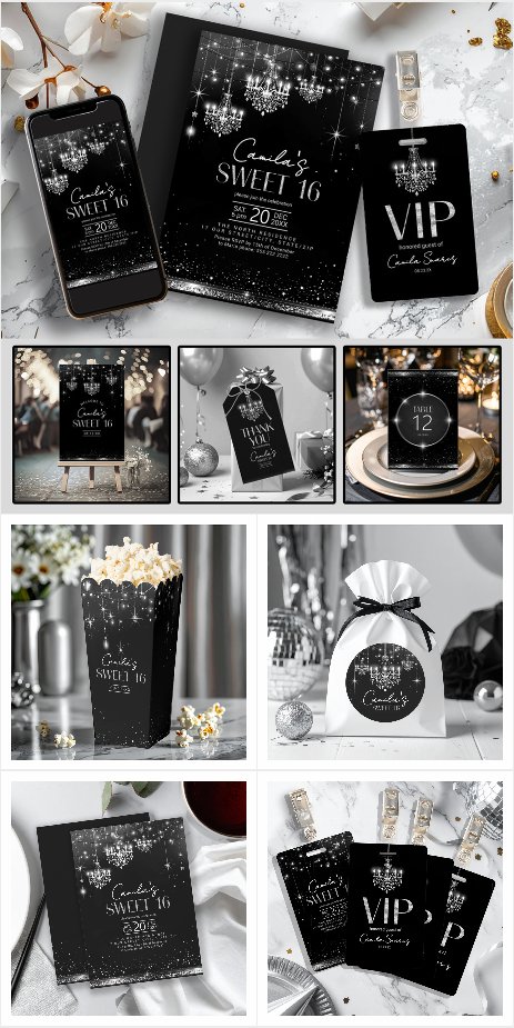 Old Hollywood B & W Chandelier Sweet 16