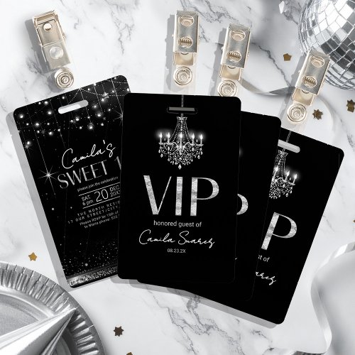 Old Hollywood B &amp; W Chandelier Sweet 16 ID1108 Badge