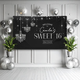 Old Hollywood B & W Chandelier Sweet 16 ID1108 Banner