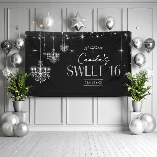 Old Hollywood B &amp; W Chandelier Sweet 16 ID1108 Banner