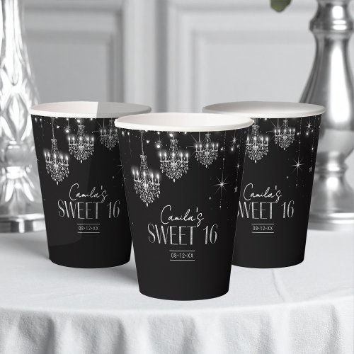 Old Hollywood B &amp; W Chandelier Sweet 16 ID1108 Paper Cups