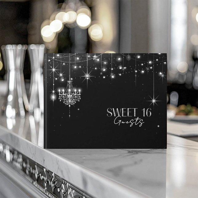 Old Hollywood B & W Chandeliers Sweet 16 ID1108 Foil Guest Book (Creator Uploaded)