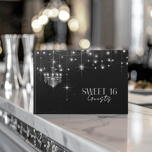 Old Hollywood B &amp; W Chandeliers Sweet 16 ID1108 Guest Book