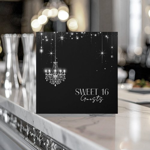 Old Hollywood B &amp; W Chandeliers Sweet 16 ID1108 Guest Book