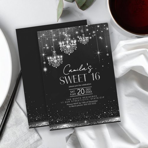 Old Hollywood B &amp; W Chandeliers Sweet 16 ID1108 Invitation