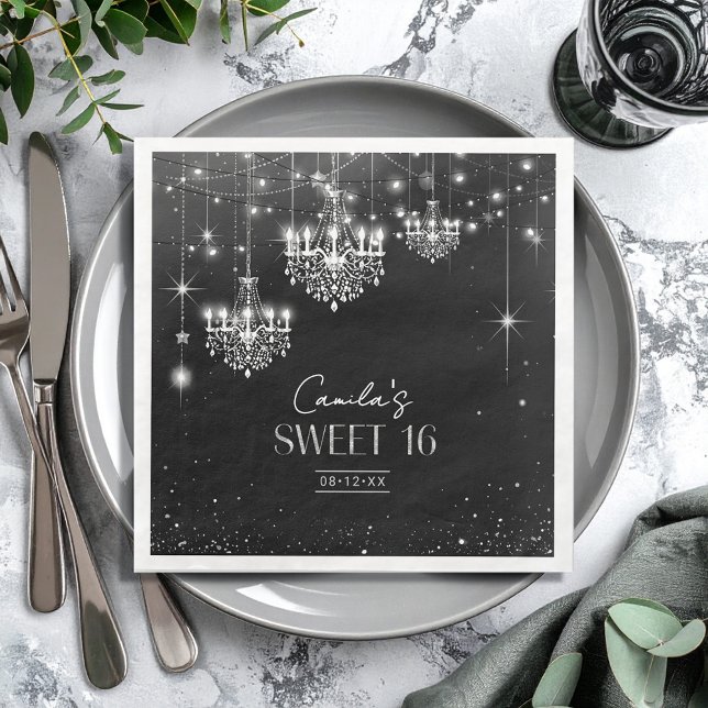 Old Hollywood B & W Chandeliers Sweet 16 ID1108 Paper Dinner Napkins (Creator Uploaded)