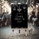 Old Hollywood B & W Chandeliers Welcome ID1108 Foam Board<br><div class="desc">Celebrate in star-studded style with this glamorous Sweet 16 birthday welcome sign, inspired by the glitz and glamour of an old Hollywood event. Featuring a luxurious black and white color palette, this elegant design is adorned with sparkling string lights, dazzling chandeliers, and faux glitter accents for maximum impact. Perfect for...</div>