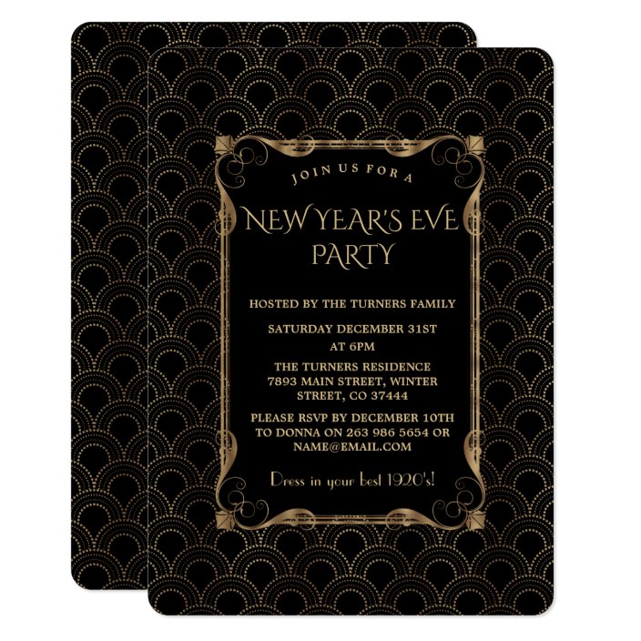 Old Hollywood Black Great Gatsby New Year Party Invitation Great Gatsby New Year Party Invitation