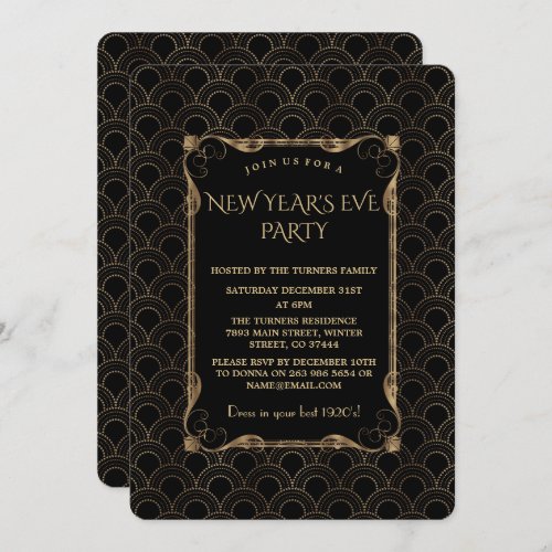 Old Hollywood Black Great Gatsby New Year Party Invitation