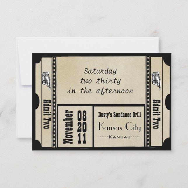 Old Hollywood Broadway Ticket Wedding RSVP Card (Front)