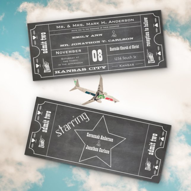 Old Hollywood Chalkboard Ticket Typography Invite