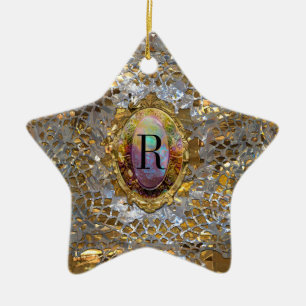 Old Hollywood Chic Elegant Monogram Ceramic Ornament