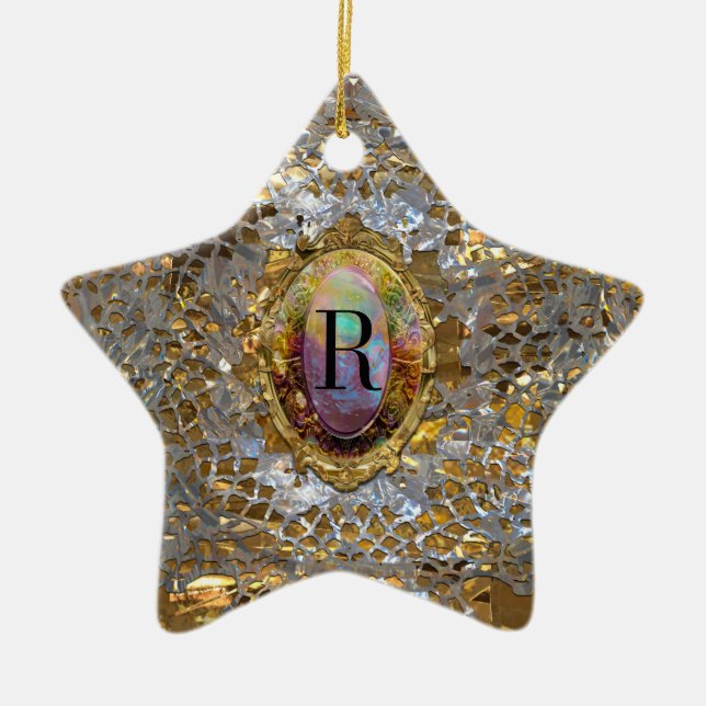 Old Hollywood Chic Elegant Monogram Ceramic Ornament (Front)