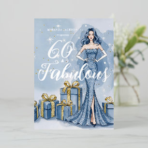 Old Hollywood Glam Blue Glitter Birthday Foil Invitation