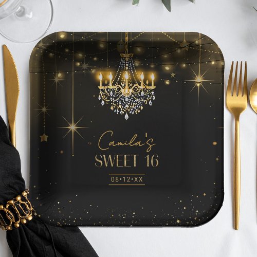 Old Hollywood Glam Chandelier Sweet 16 ID1108 Paper Plates