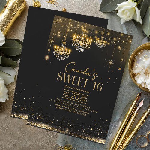 Old Hollywood Glam Chandeliers Sweet 16 ID1108 Invitation