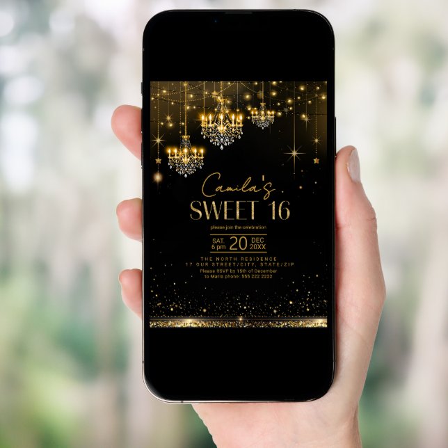 Old Hollywood Glam Chandeliers Sweet 16 ID1108 Invitation (Front Digital)