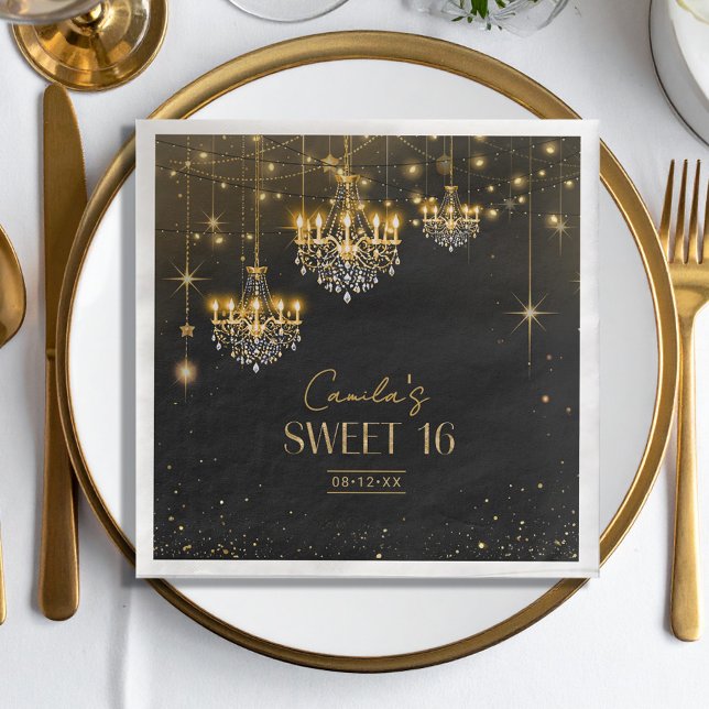 Old Hollywood Glam Chandeliers Sweet 16 ID1108 Paper Dinner Napkins (Creator Uploaded)