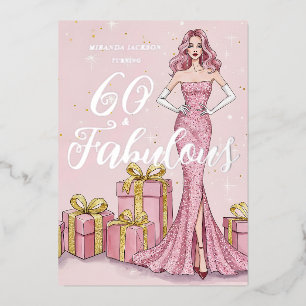 Old Hollywood Glam Pink Glitter Silver Birthday Foil Invitation