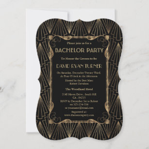 Old Hollywood Gold Great Gatsby Bachelor Party Invitation
